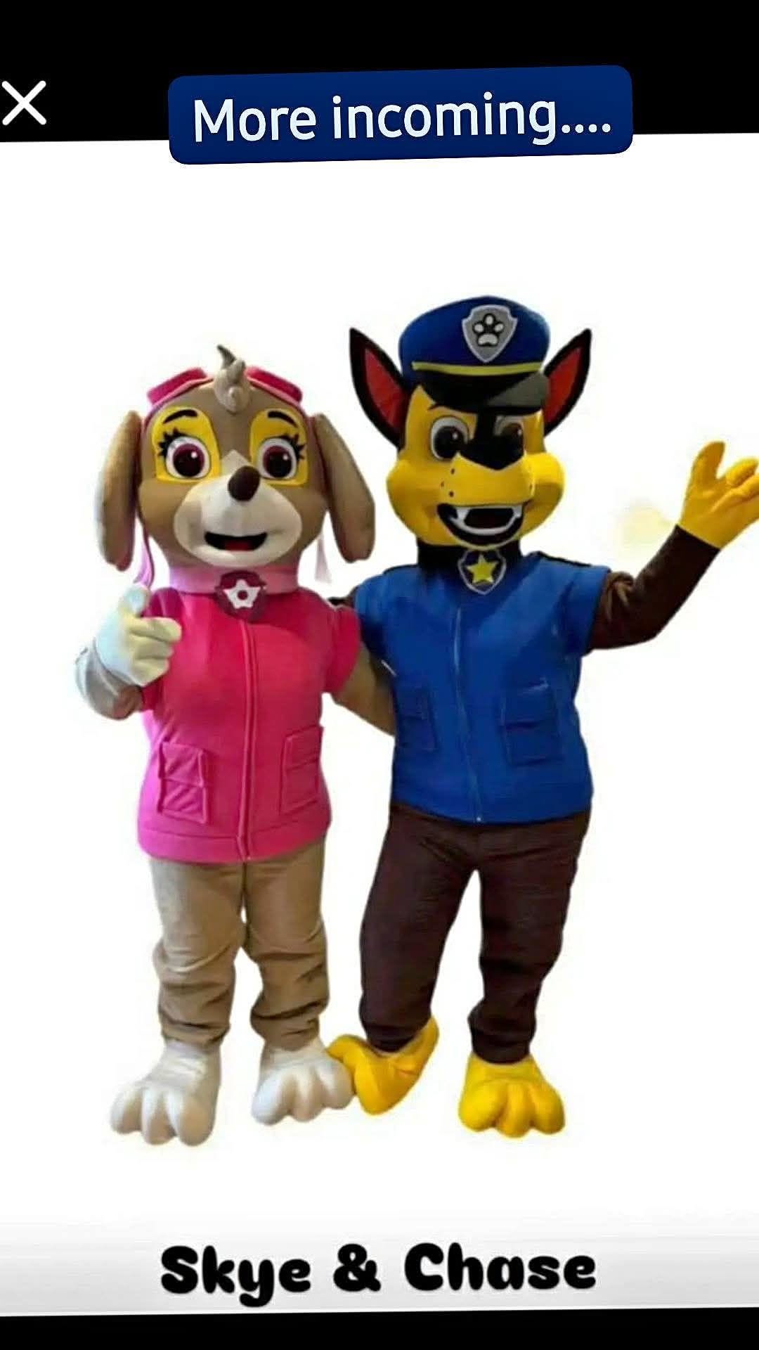 Two animated Paw Patrol character mascots together